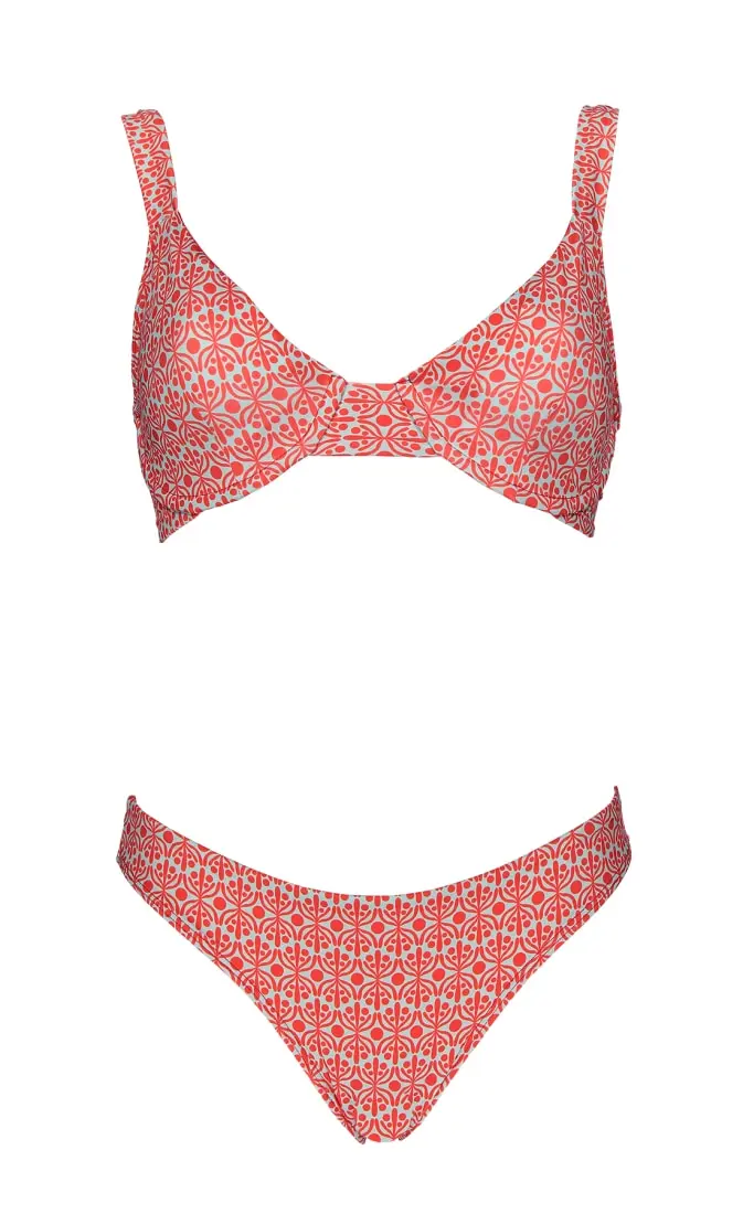 Futah - Flora Verde Aquatico & Coral Bikini Bralette (1)