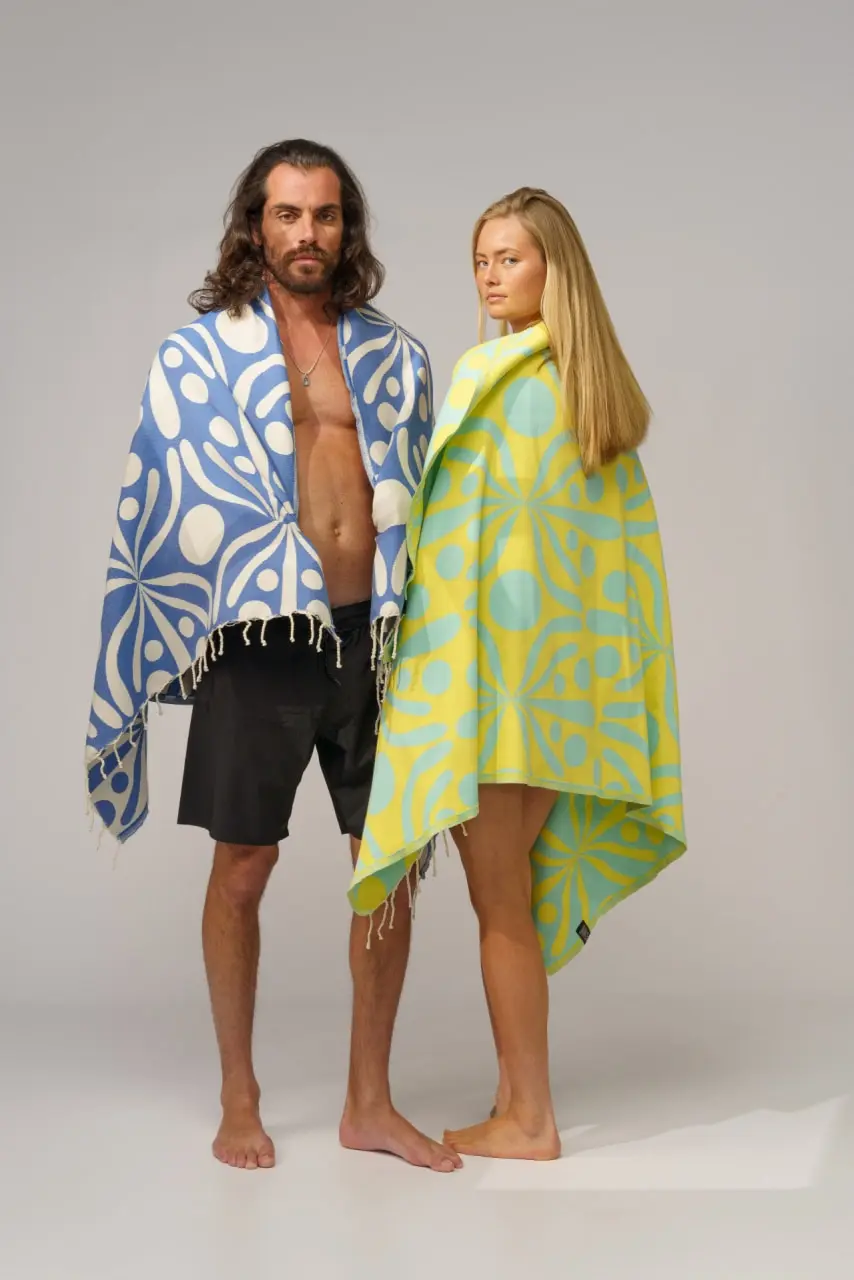 Futah - Flora Yellow & Water Beach Towel (4)