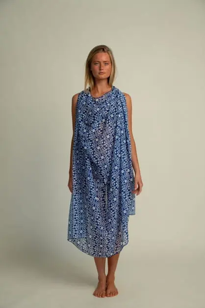 Pareo Flora Azul & Blanco